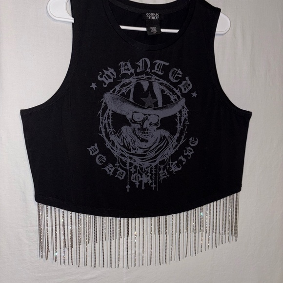 Cosmic Aura Wanted Dead Or Alive Rhinestone Fringe Tank Top Hot Topic - Picture 5 of 7